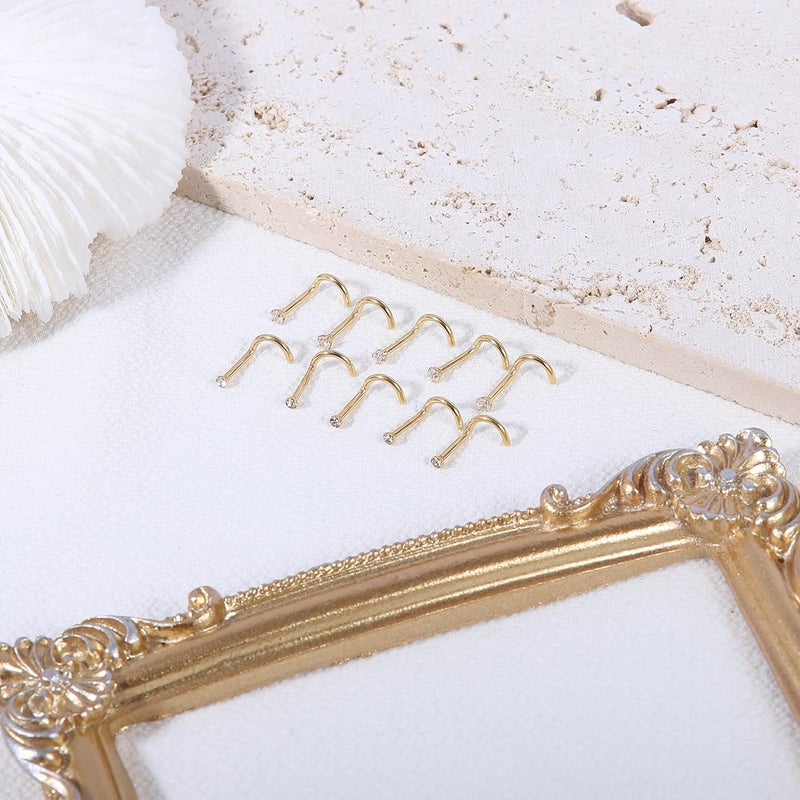 AccGin Store 6-10Pcs 18G 20G Nose Ring Surgical Steel Nose Rings Studs Piercing For Women Men 1.5mm 2mm 2.5mm 3mm Round Diamond CZ L Shaped Corkscrew Gold Black Silver Nose Piercing Hypoallergenic - Image 4